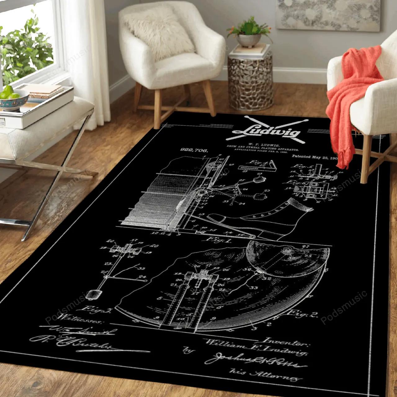 Ludwig drum blueprint drums music art for fans area rug living room carpet rug regtangle carpet floor decor home decor Rectangle Rug