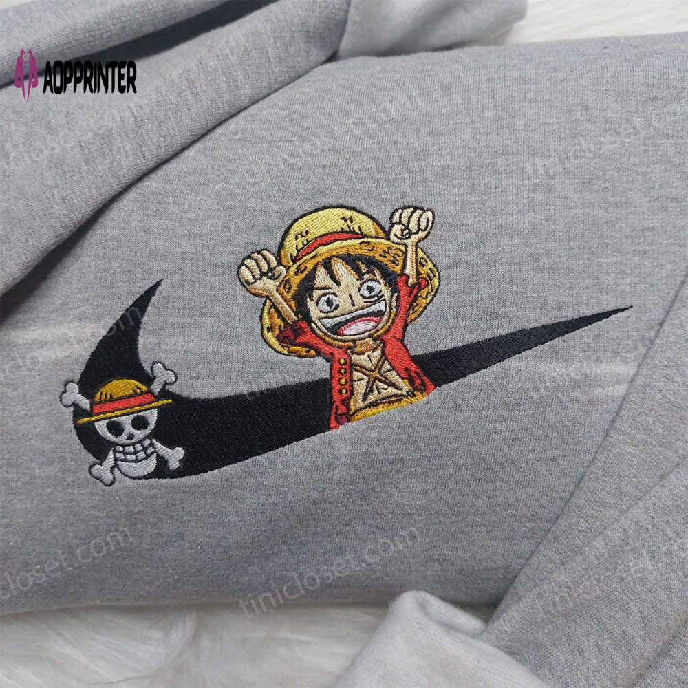 Luffy embroidered shirt: one piece anime & nike inspired sweatshirt Embroidered Shirt