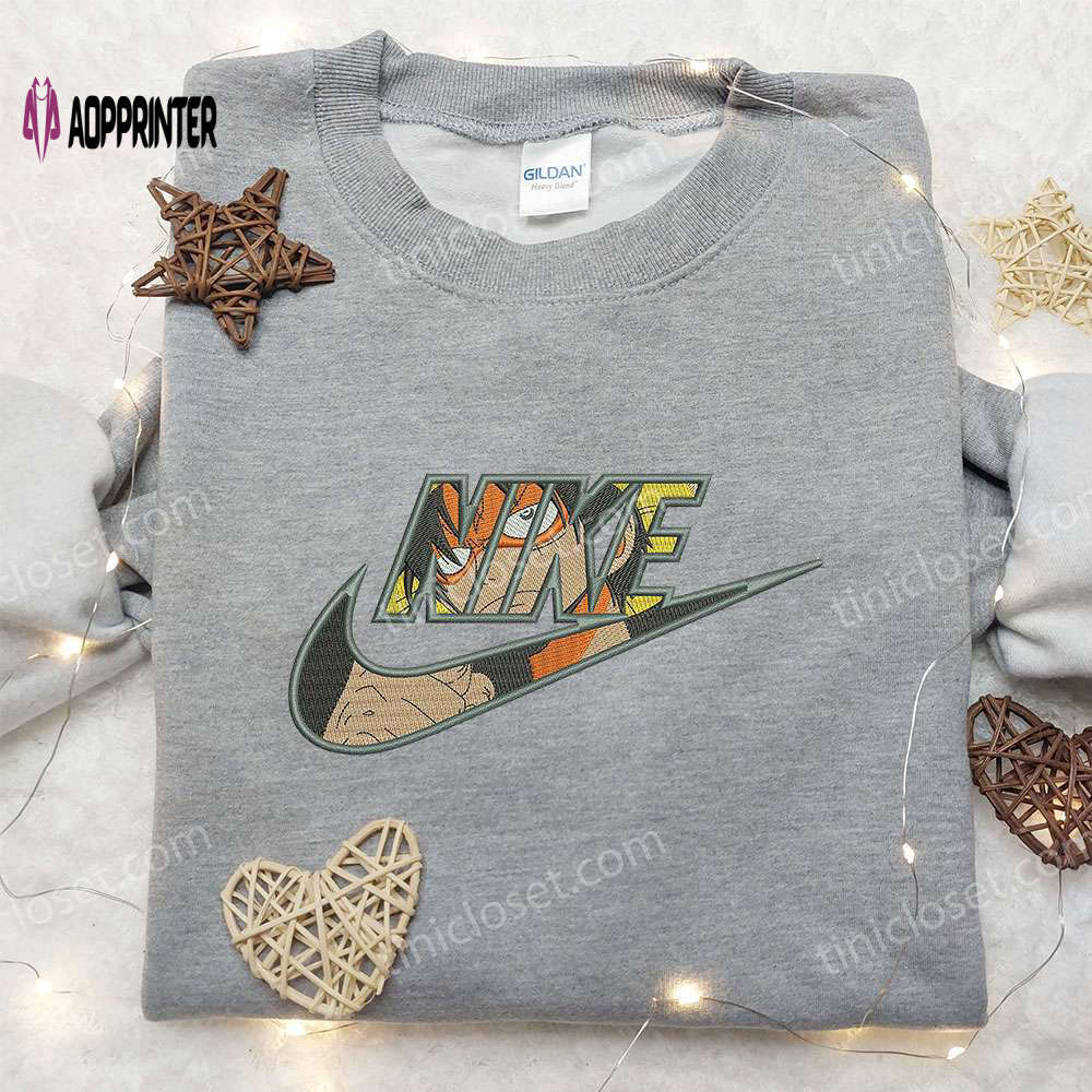 Luffy one piece x nike embroidered shirt: cool anime shirt for fans Embroidered Shirt
