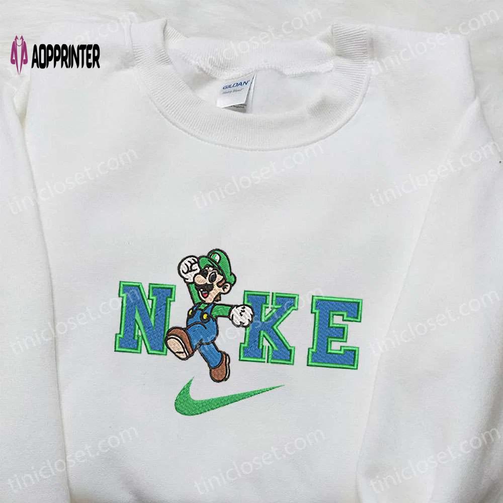 Luigi x nike embroidered cartoon shirt: super mario inspired fashion Embroidered Shirt