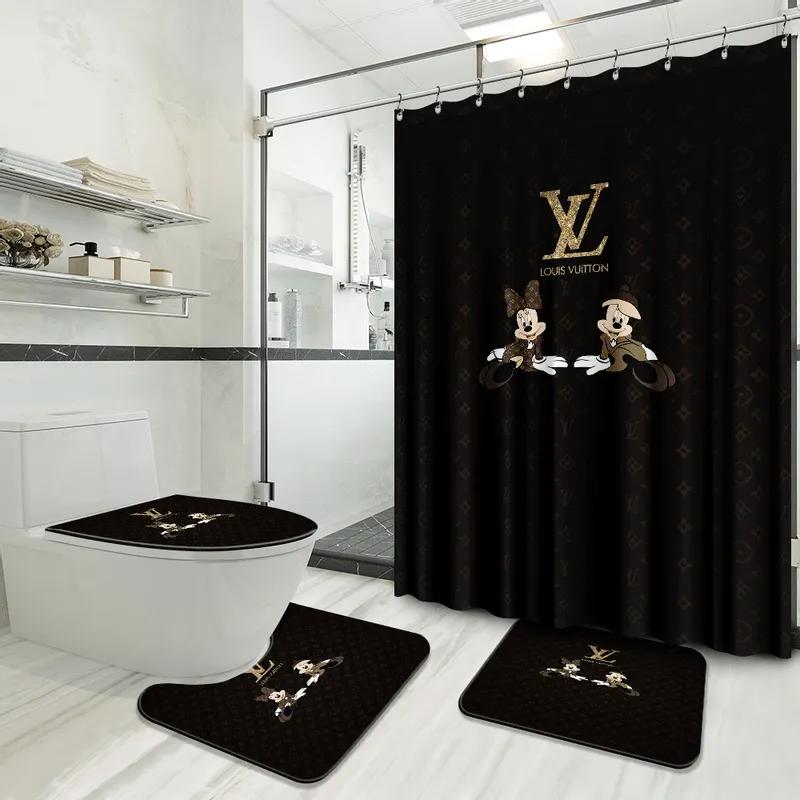 Lv louis vuitton logo type 778 Bathroom Accessory Sets Pedestal Rug Toilet Cover Bathroom Sets Home Decor Bath Mat Set Hypebeast Bathroom Waterproof Shower Curtain Luxury Fashion Brand