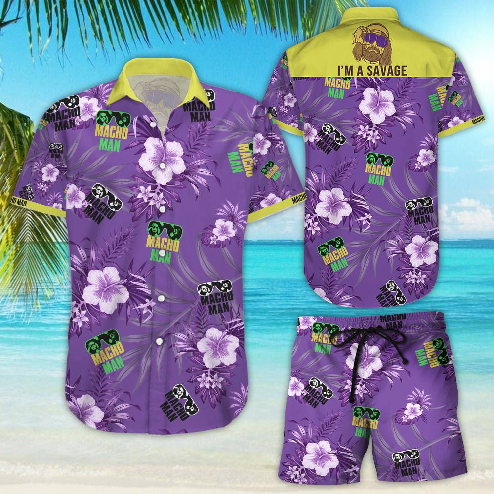 Macho man i am savage hawaiian shirt and short for men and women Hawaii Shirt Shorts & Flip Flops