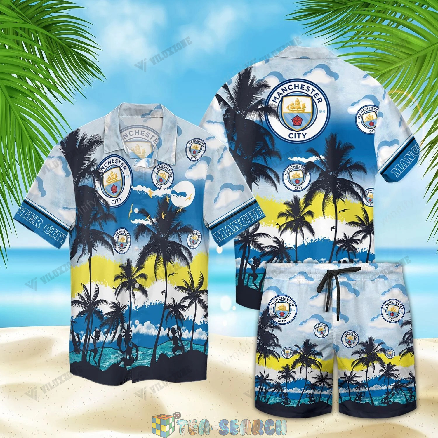 Manchester city fc palm tree hawaiian shirt Hawaii Shirt Shorts & Flip Flops