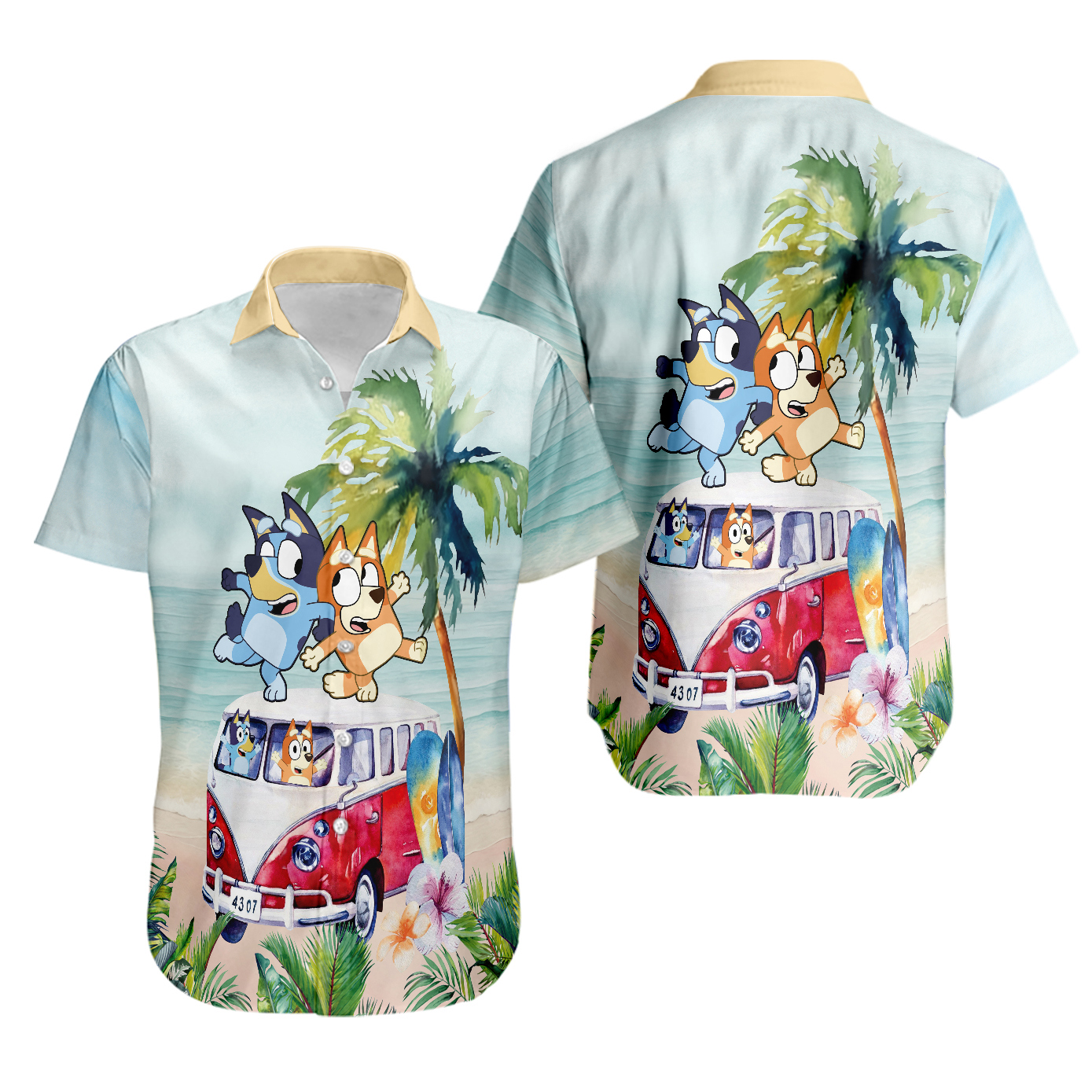 Mens tall hawaiian shirt stylish bluey bluey bingo tropical fun design Hawaii Shirt Shorts & Flip Flops