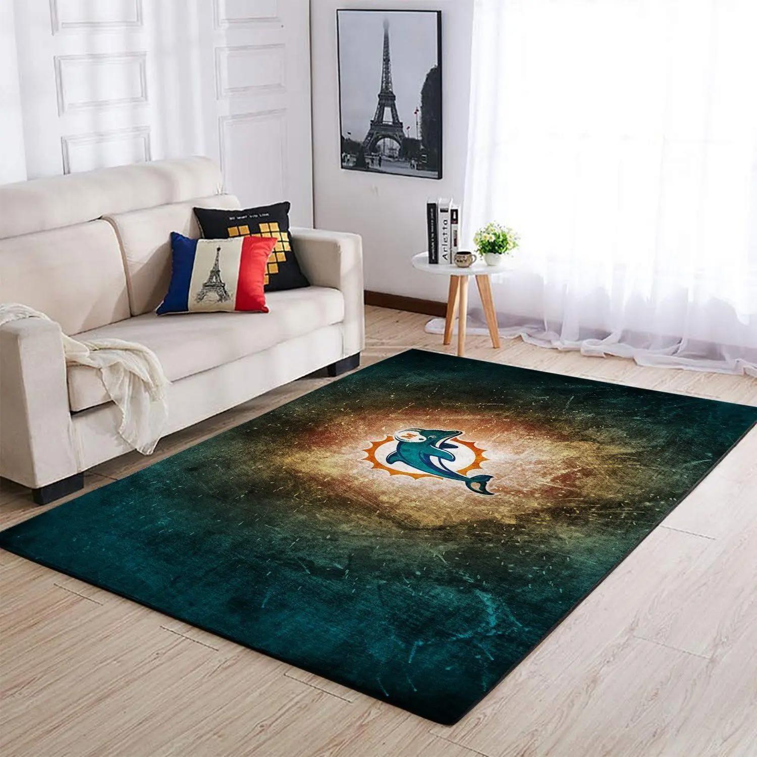 Miami dolphins area rug nfl football rug regtangle carpet floor decor Rectangle Rug
