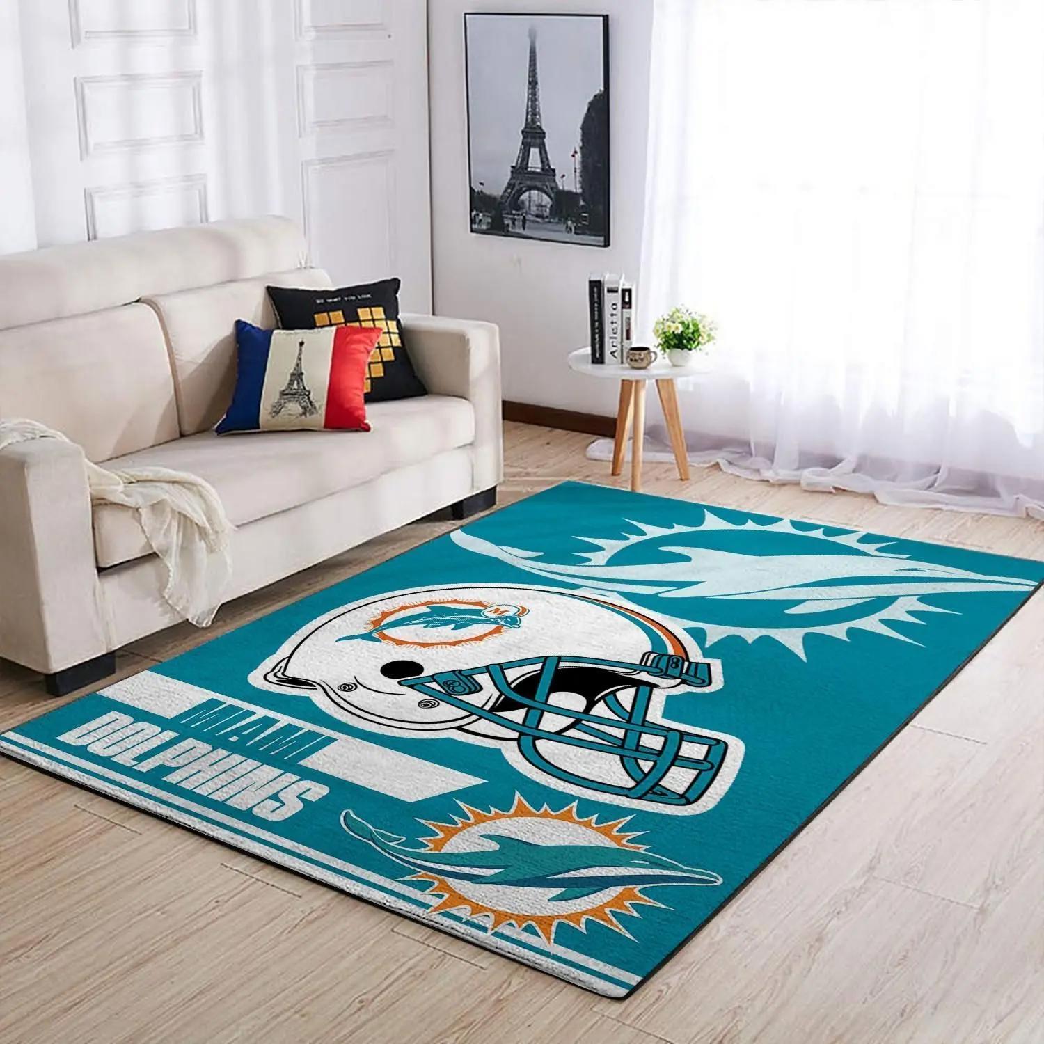 Miami dolphins nfl helmet rectangle living room carpet rug regtangle carpet Rectangle Rug