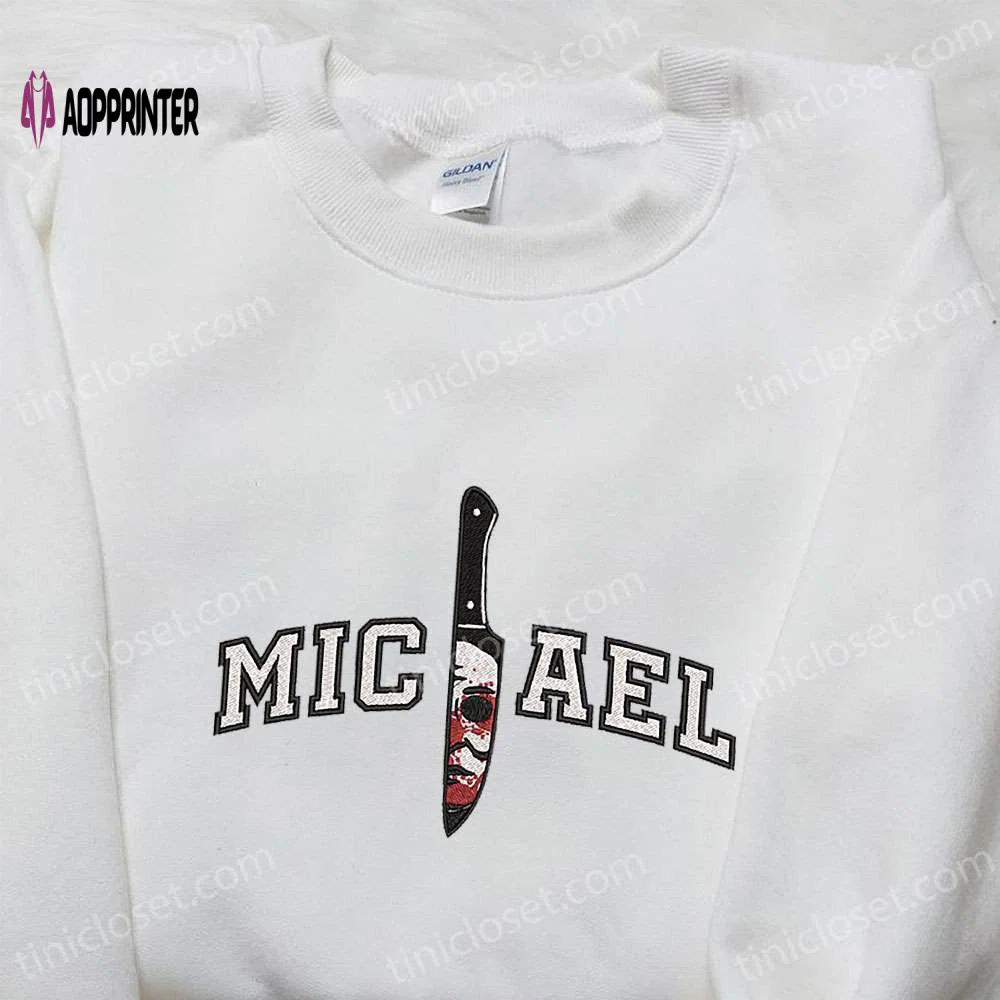 Michael myers knife embroidered shirt – horror movie characters & spooky design Embroidered Shirt