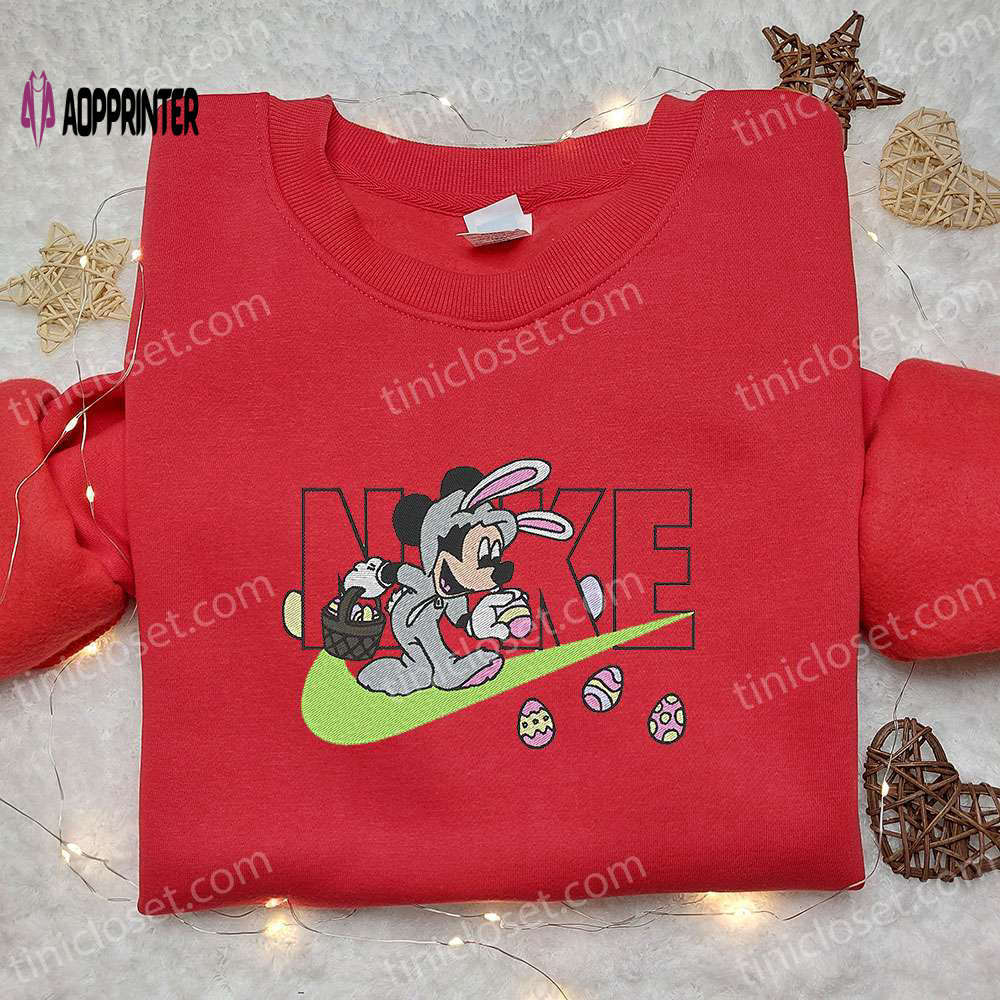 Mickey mouse bunny x nike cartoon embroidered shirt: custom easter gift with nike embroidery Embroidered Shirt
