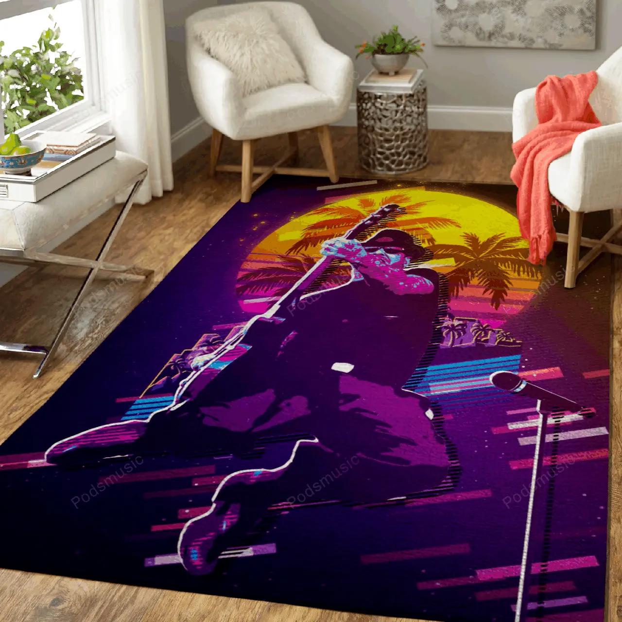 Mike ness jump 80s artwork music synthwave 80s art for fans area rug living room carpet rug regtangle carpet floor decor home decor Rectangle Rug