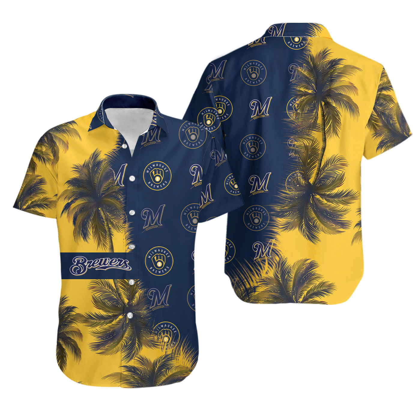 Milwaukee brewers hawaiian shirt brewers name tropical blue yellow hawaii shirt Hawaii Shirt Shorts & Flip Flops