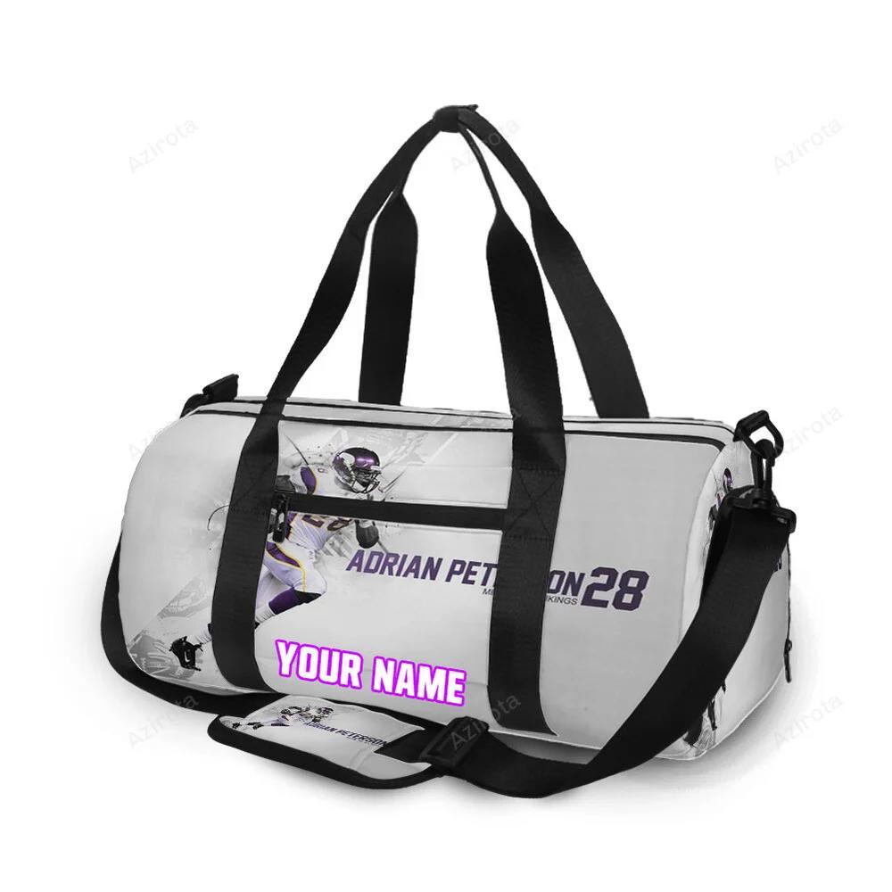 Minnesota vikings adrian peterson 28 v2 personalized name travel bag gym bag 61 Travel Bag