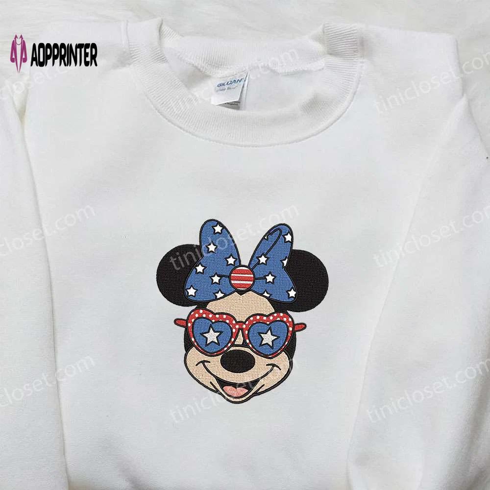 Minnie mouse love glasses embroidered shirt: disney independence day tee Embroidered Shirt
