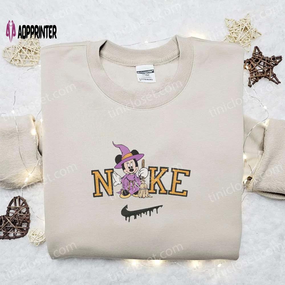 Minnie mouse witch x nike embroidered sweatshirt: disney characters halloween shirt best gift idea Embroidered Shirt