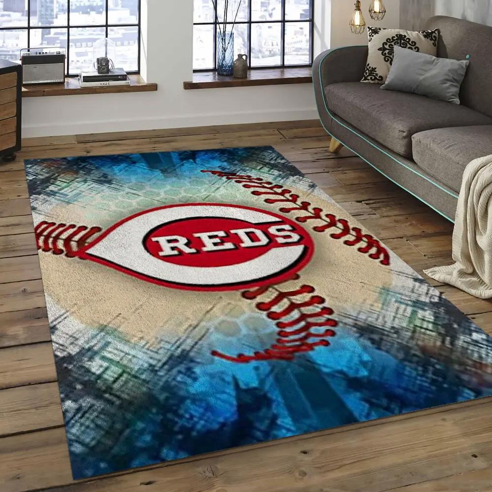 Mlb cincinnati reds baseball team logo rectangle area cr12 Rectangle Rug