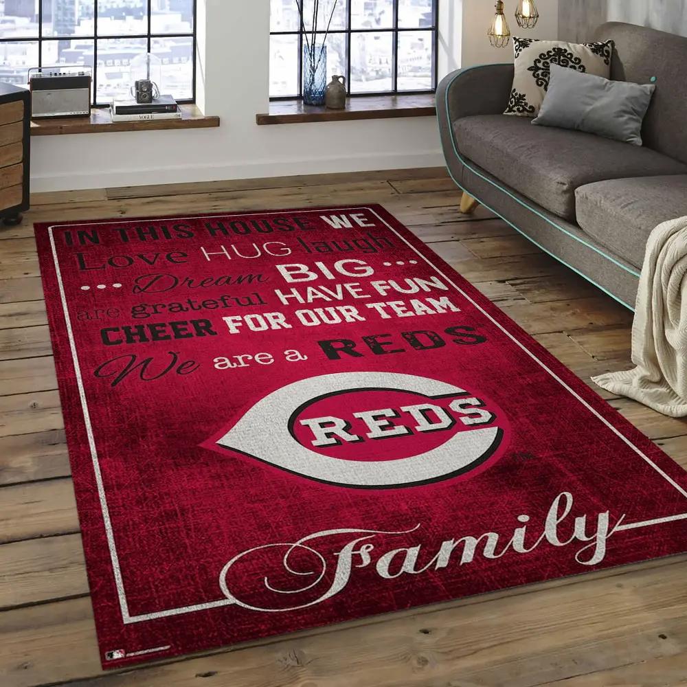 Mlb cincinnati reds baseball team logo rectangle area cr14 Rectangle Rug