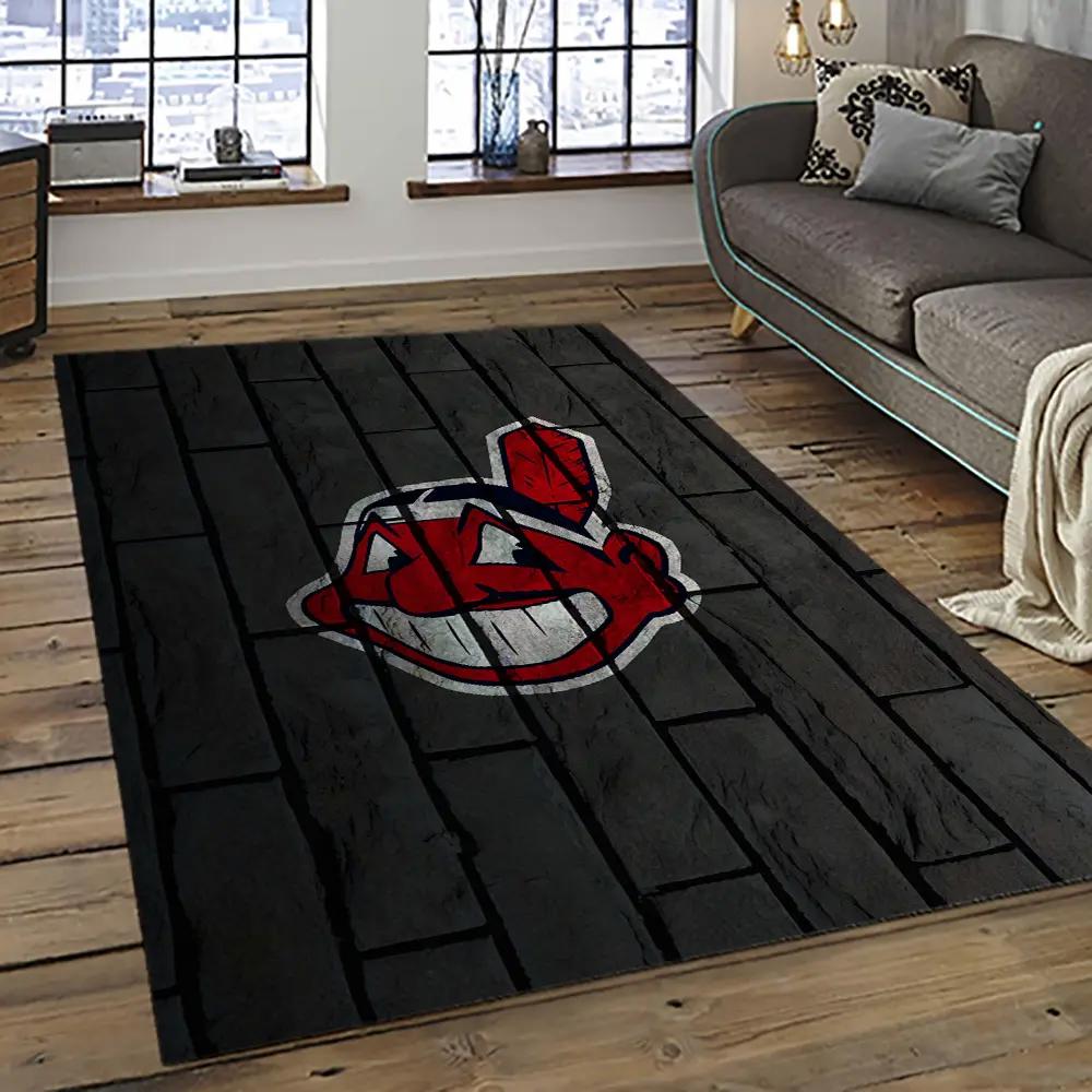 Mlb cleveland indians baseball team logo sport carpet rectangle area rug for living room ci8 Rectangle Rug