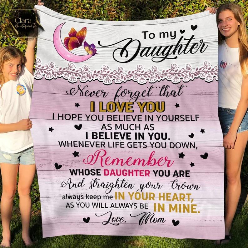 Mom to my daughter never forget that i love you vintage butterfly fleece blanket, mink sherpa blanket, daughter gift, butterfly quilt Quilt Blanket