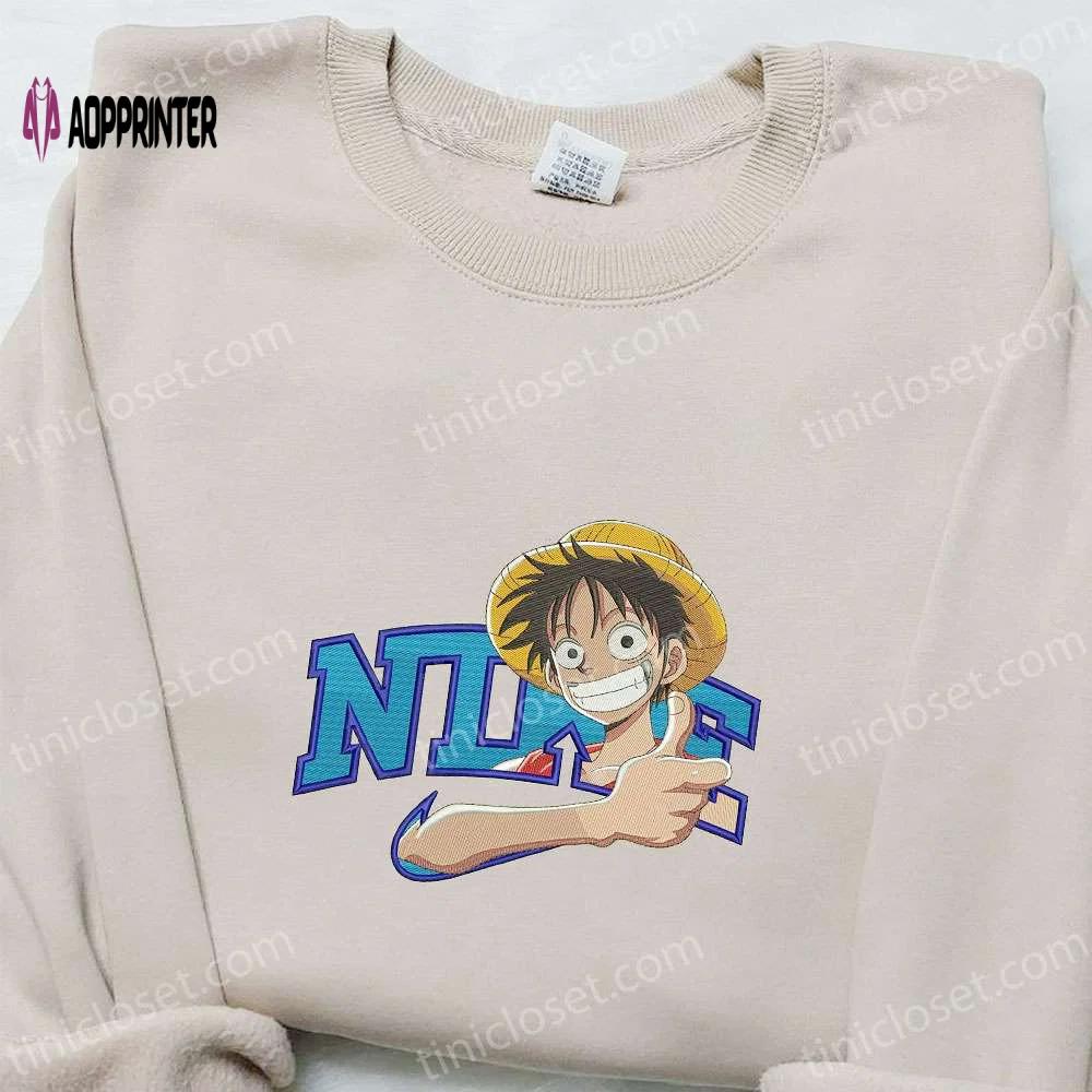 Monkey d luffy x nike anime sweatshirt & t-shirt: best family gift ideas Embroidered Shirt