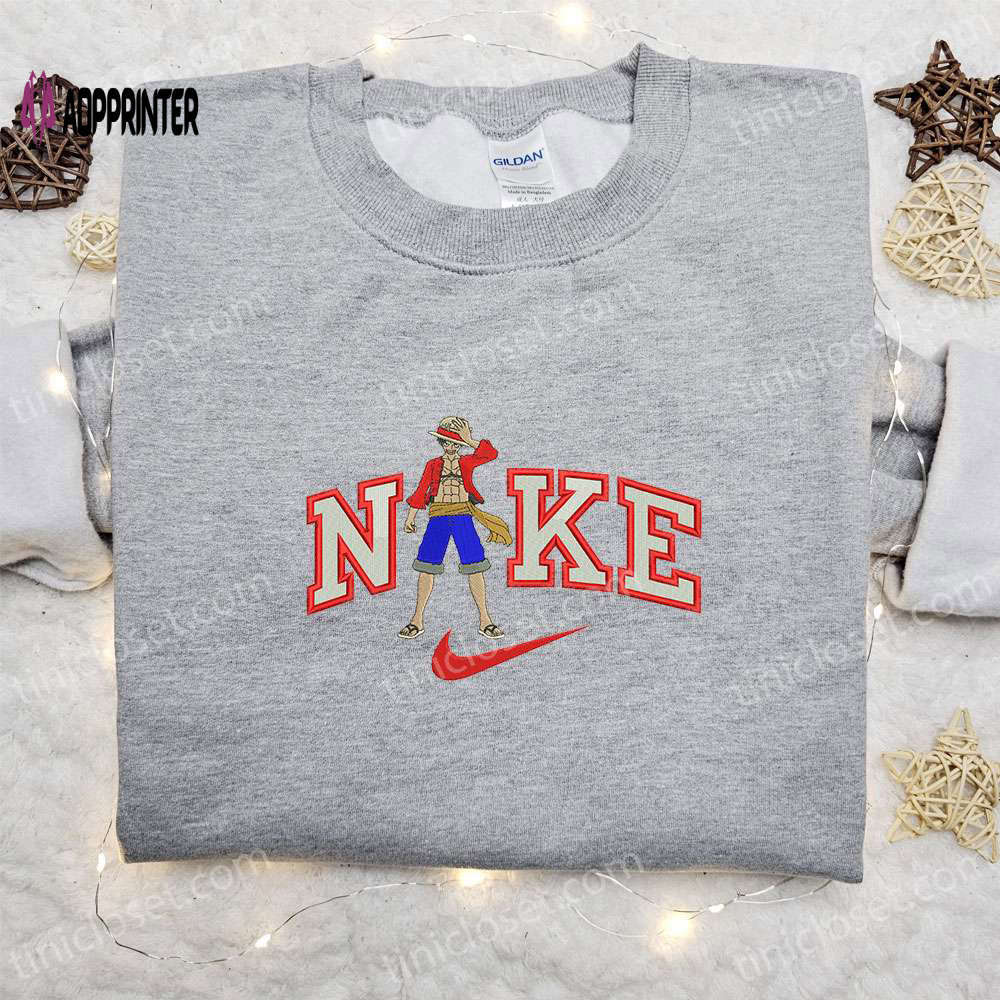 Monkey d luffy x nike embroidered tshirt – one piece inspired shirt Embroidered Shirt