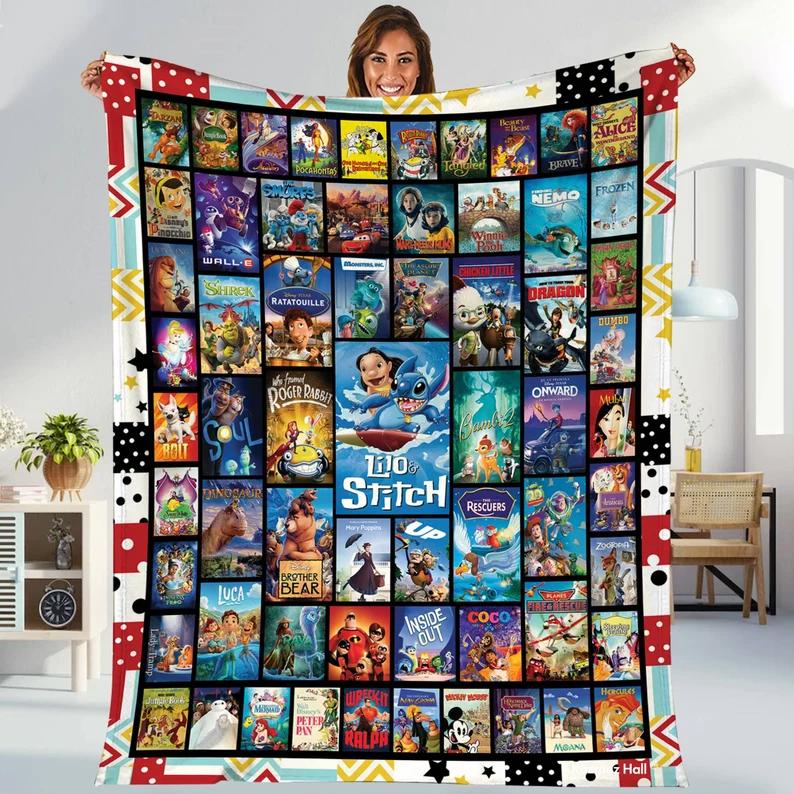 Movies blanket, walt world fleece blanket, couch sofa blanket quilt, magic kingdom, birthday gifts bedding decor Quilt Blanket