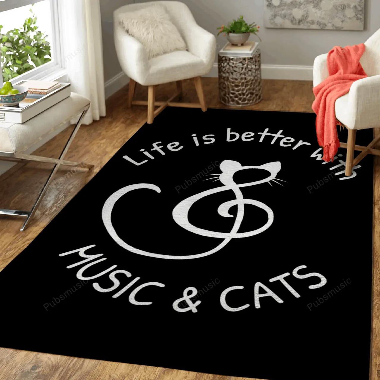 Music and cat cats and music art for fans area rug living room carpet rug regtangle carpet floor decor home decor Rectangle Rug