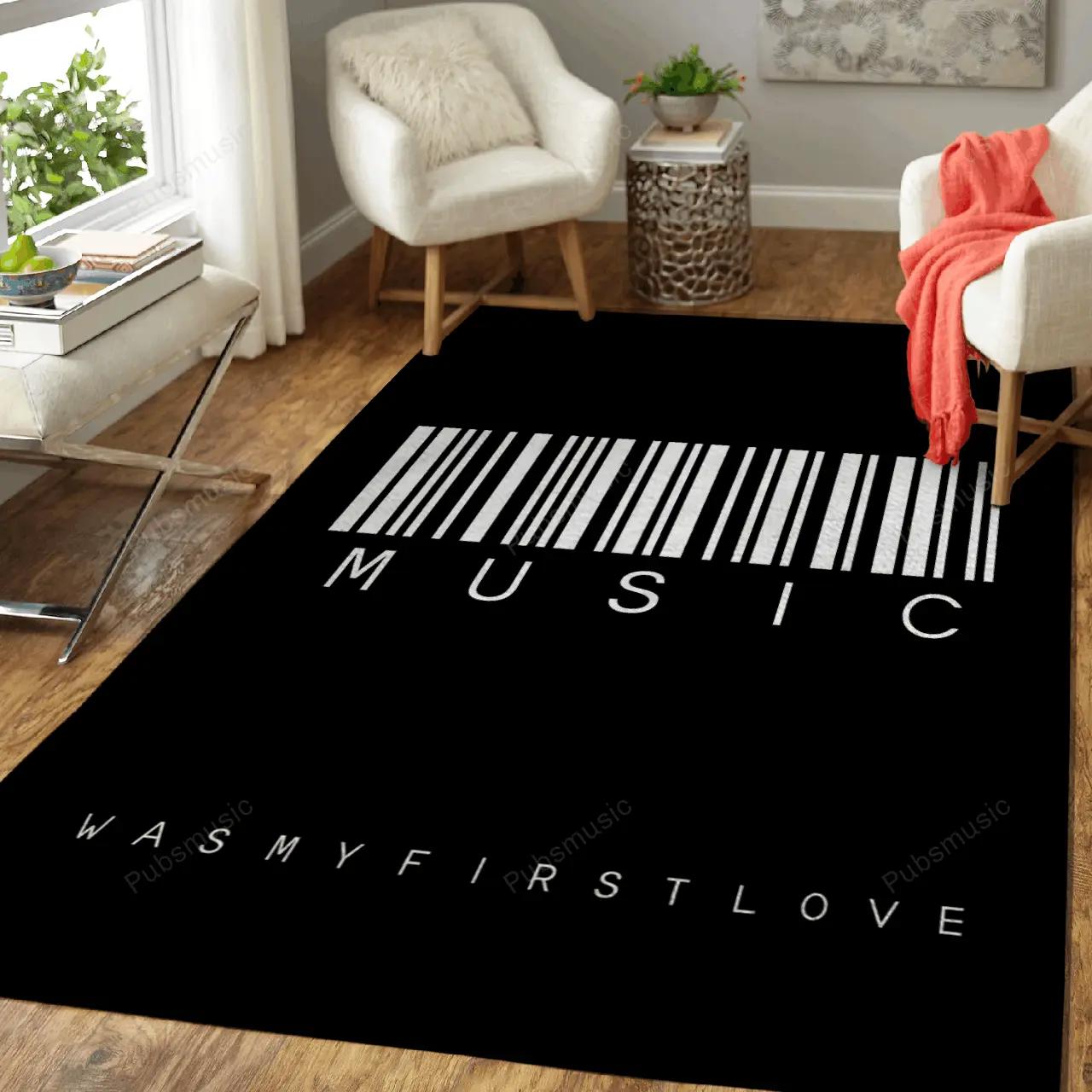 Music was my first love barcode art for fans area rug living room carpet rug regtangle carpet floor decor home decor Rectangle Rug