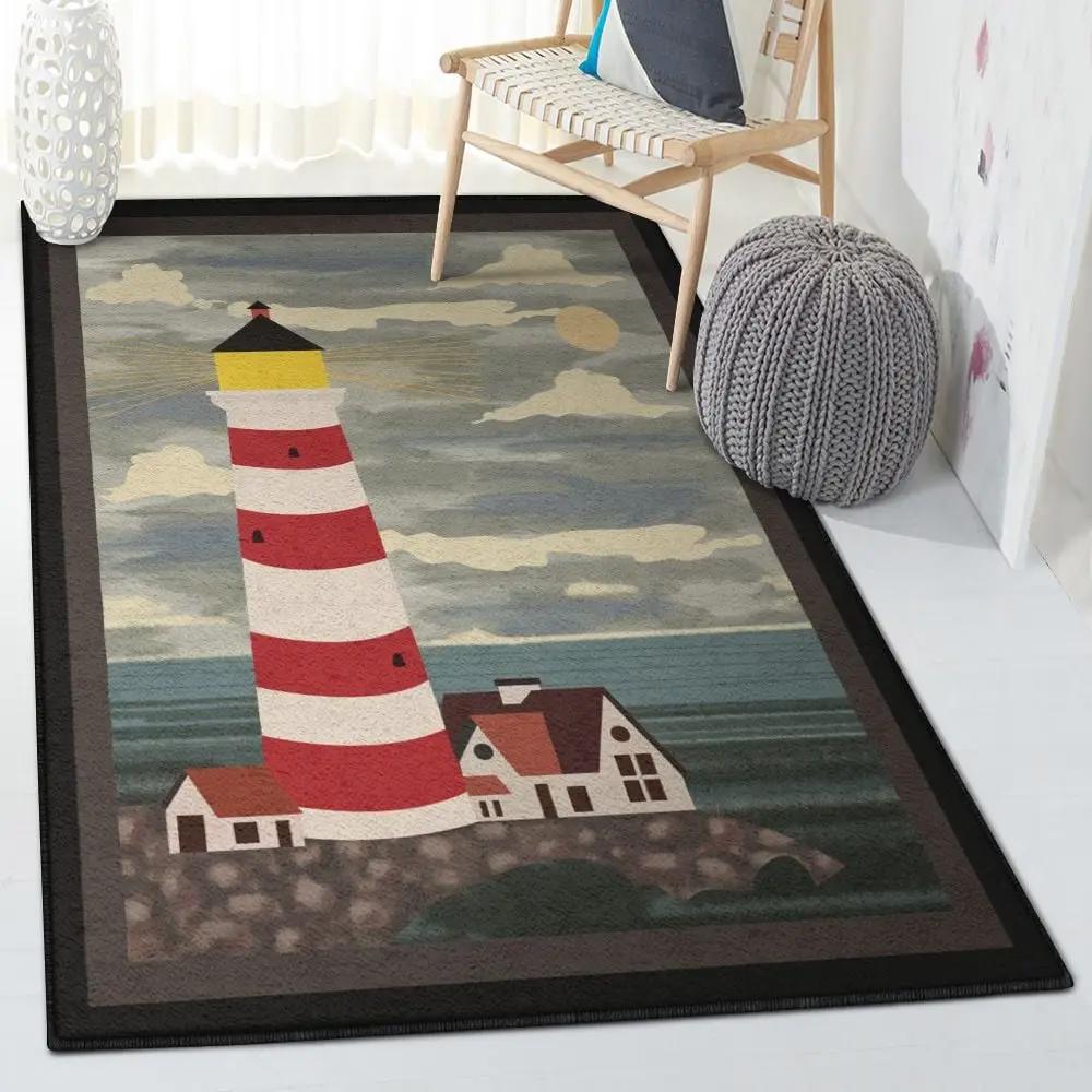 Nautical non shedding area rug, lighthouse rug Rectangle Rug