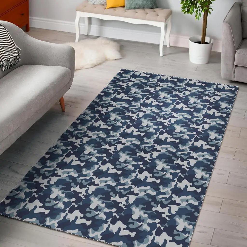 Navy military camouflage camo pattern print area rug living room rug home decor Rectangle Rug