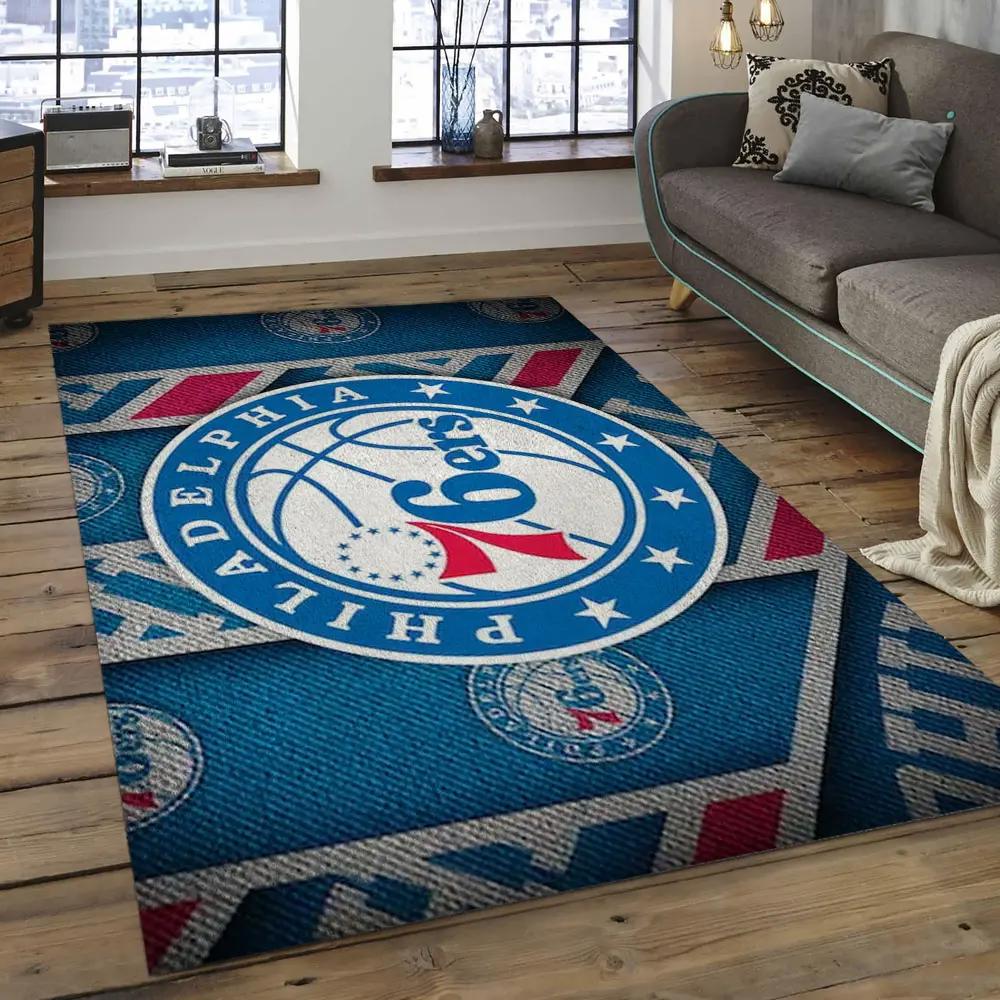 Nba philadelphia 76ers basketball legend team logo rectangle area p7653 Rectangle Rug