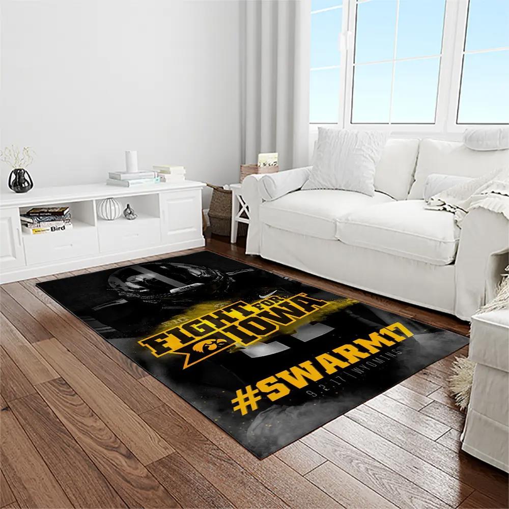 Ncaa iowa hawkeyes college sport basketball and foolball team logo rectangle area rug iwh29 Rectangle Rug