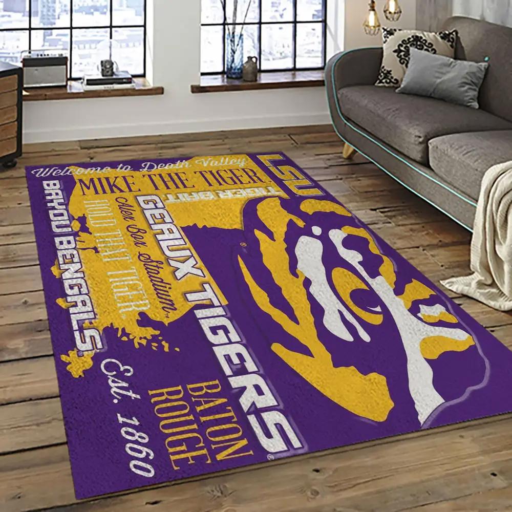 Ncaa lsu tigers basketball team logo sport carpet area rug home decor best gift for friends lsu2 Rectangle Rug