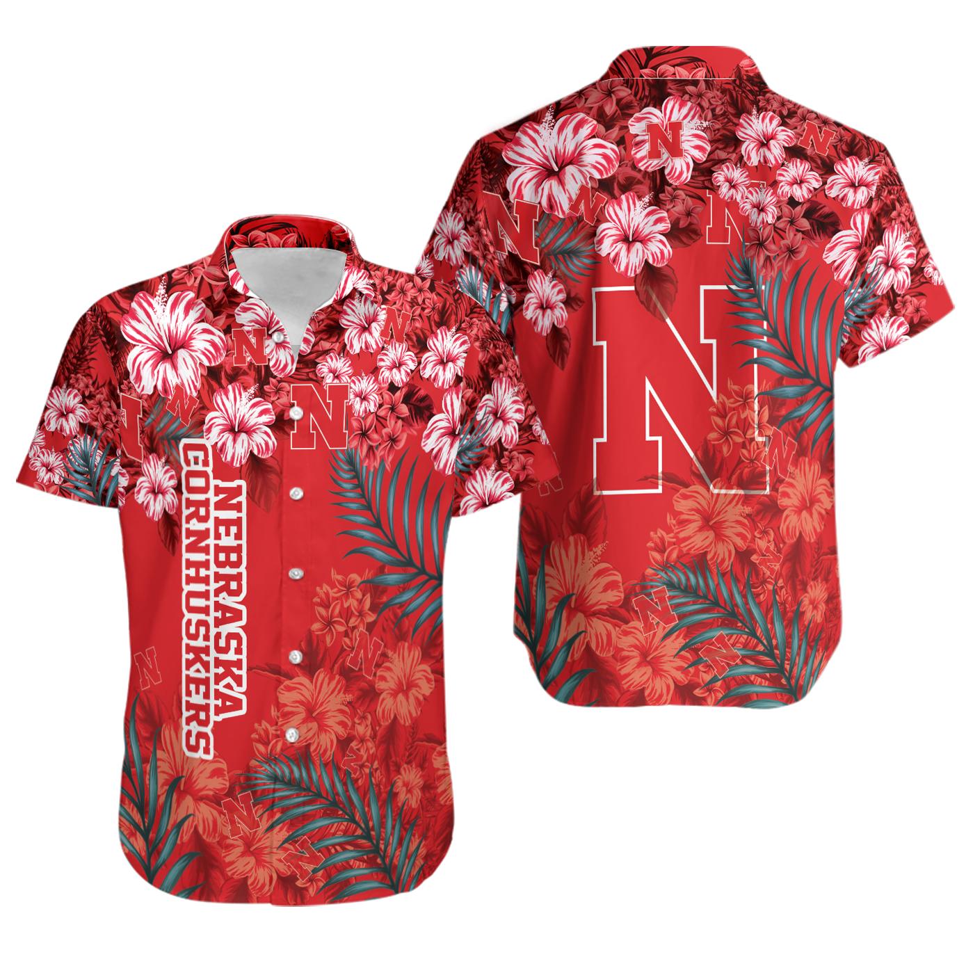 Ncaa nebraska cornhuskers red flowers trendy hawaiian shirt Hawaii Shirt Shorts & Flip Flops