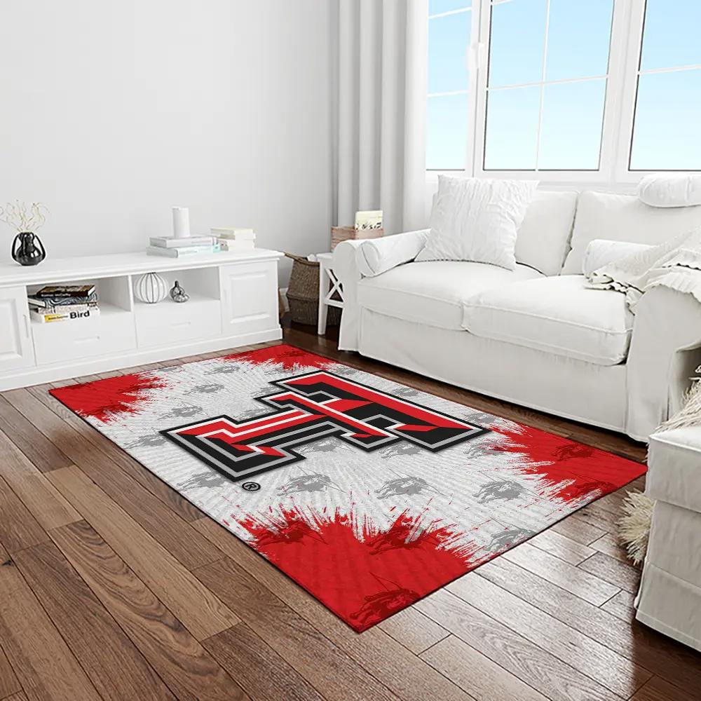 Ncaa texas tech red raiders sport basketball and foolball team logo rectangle area rug ttrr35 Rectangle Rug