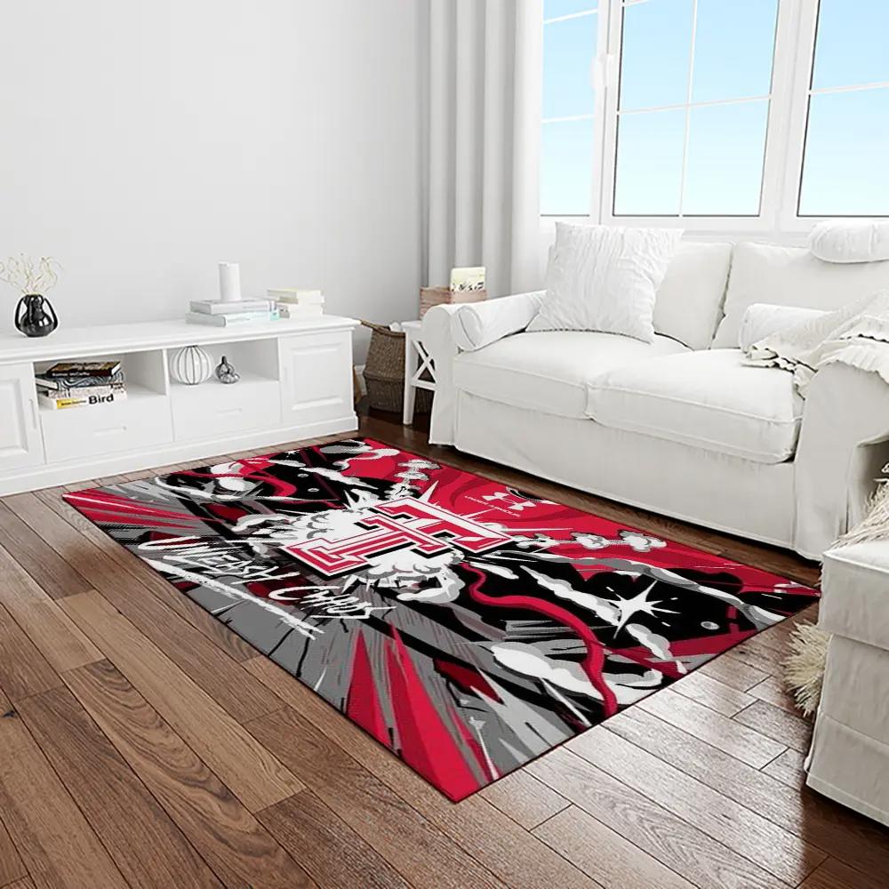 Ncaa texas tech red raiders sport basketball and foolball team logo rectangle area rug ttrr53 Rectangle Rug