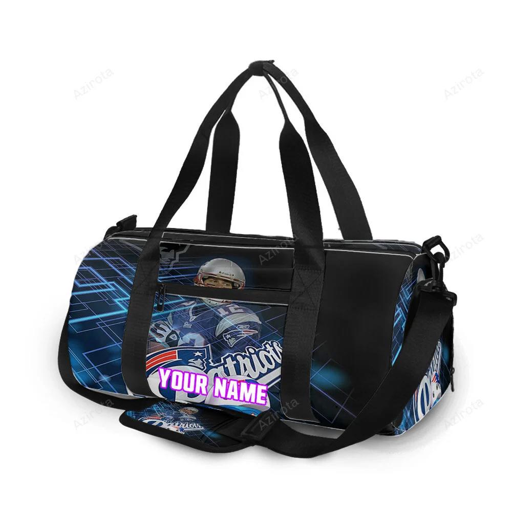 New england patriots tom brady blue light personalized name travel bag gym bag 1278 Travel Bag