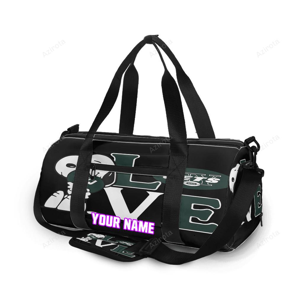 New york jets snoopy v44 personalized name travel bag gym bag 1571 Travel Bag
