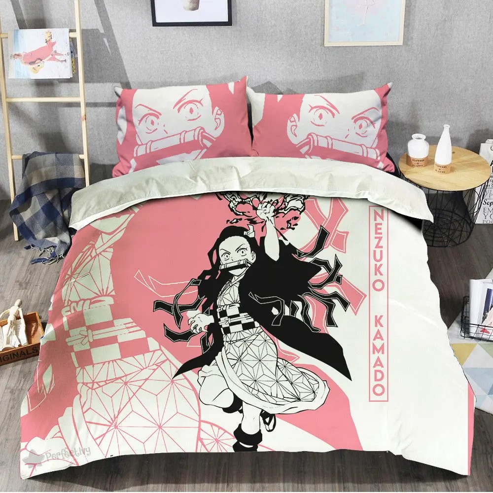 Nezuko kamado bedding set custom demon slayer anime bedding_5797 Bedding Sets