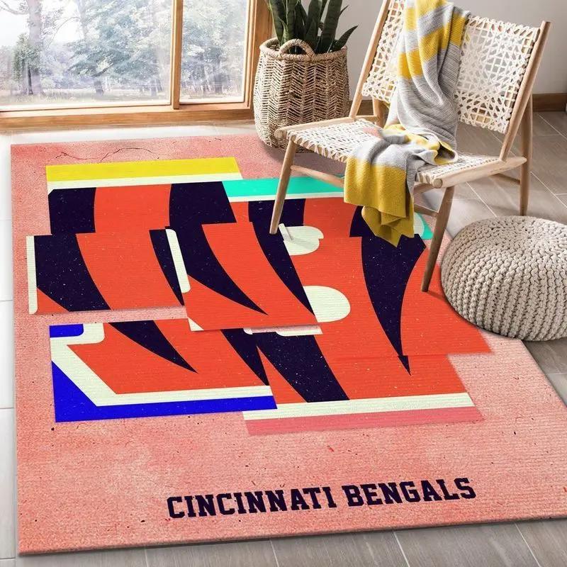 Nfl cincinnati bengals team area rug living room carpet home rug 8 Rectangle Rug