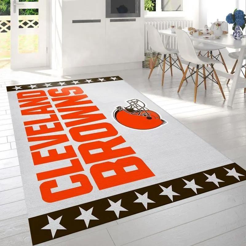 Nfl cleveland browns area rug football rug carpet floor decor home decor Rectangle Rug