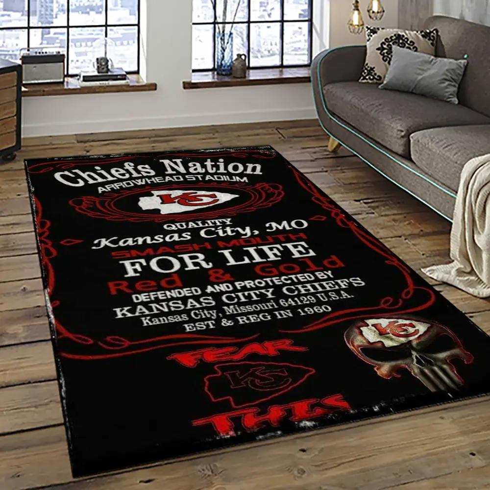 Nfl kansas city chiefs football team logo sport carpet rectangle area rug for living room kcc62 Rectangle Rug