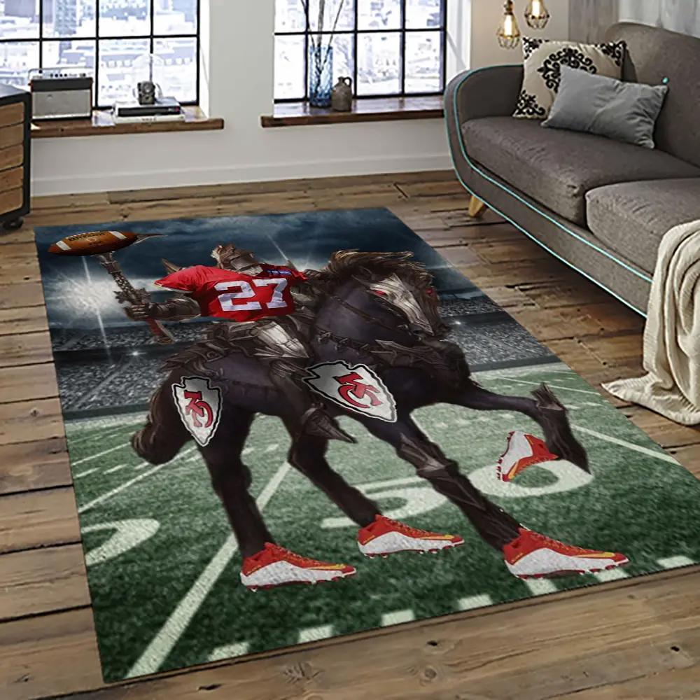 Nfl kansas city chiefs football team logo sport carpet rectangle area rug for living room kcc73 Rectangle Rug