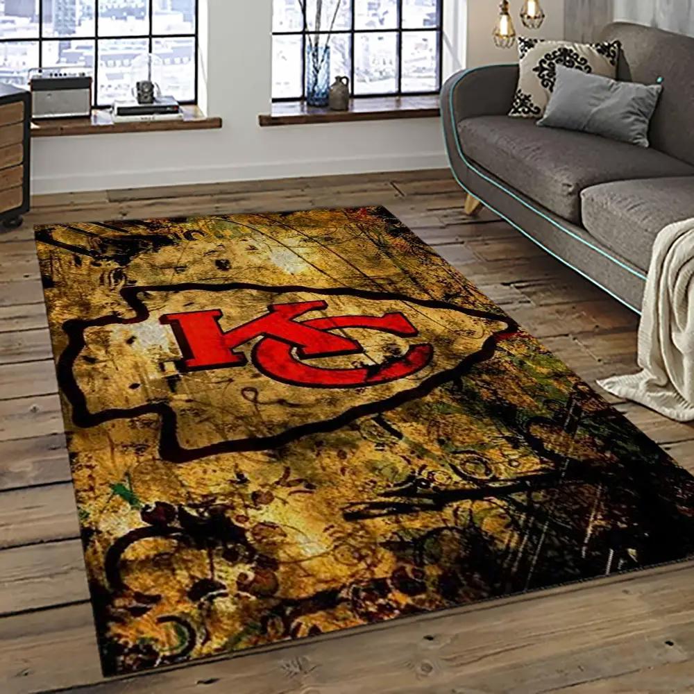 Nfl kansas city chiefs football team logo sport carpet rectangle area rug for living room kcc78 Rectangle Rug