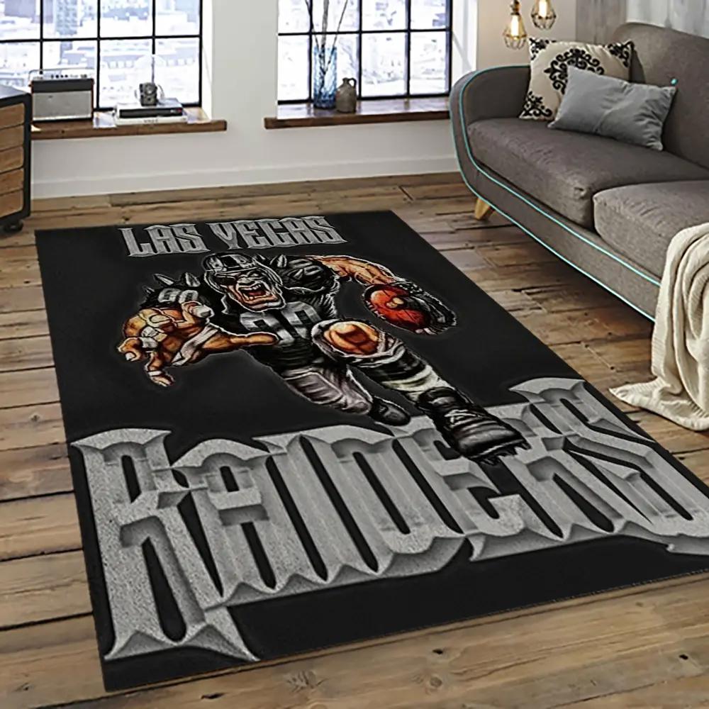 Nfl las vegas raiders football team logo sport carpet rectangle area rug for living room lvrd06 Rectangle Rug