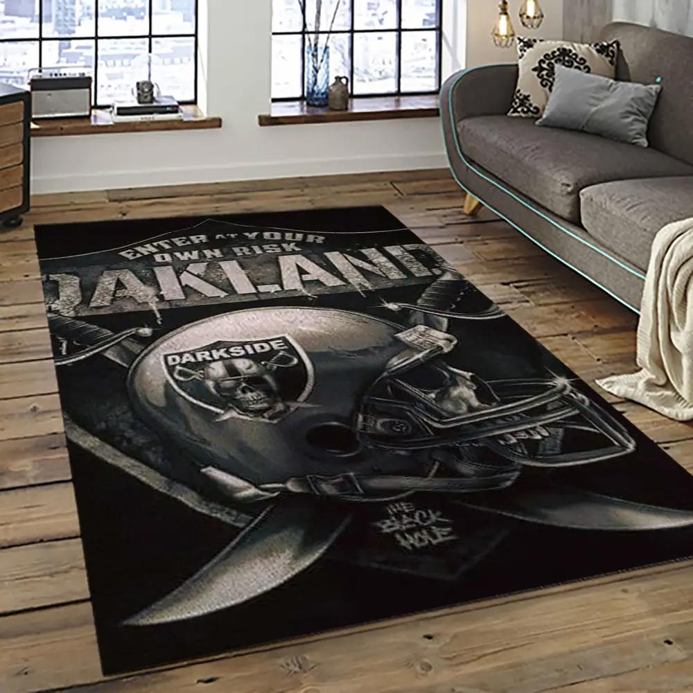 Nfl las vegas raiders football team logo sport carpet rectangle area rug for living room lvrd16 Rectangle Rug