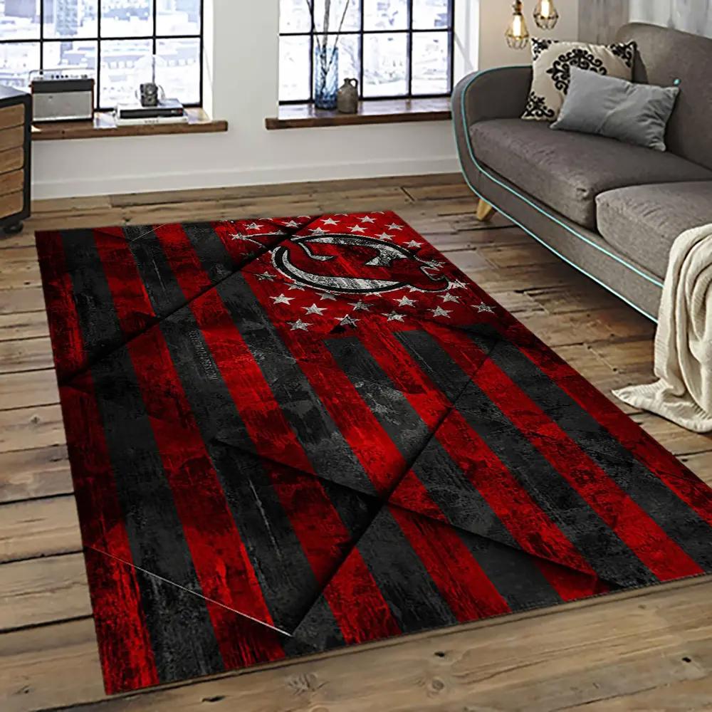 Nhl new jersey devils hockey team logo sport carpet rectangle area rug for living room njd36 Rectangle Rug
