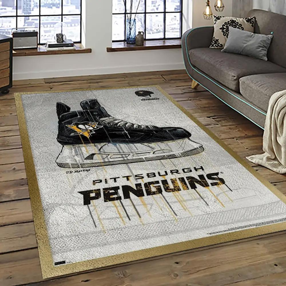 Nhl pittsburgh penguins hockey team logo sport carpet rectangle area rug for living room pp22 Rectangle Rug