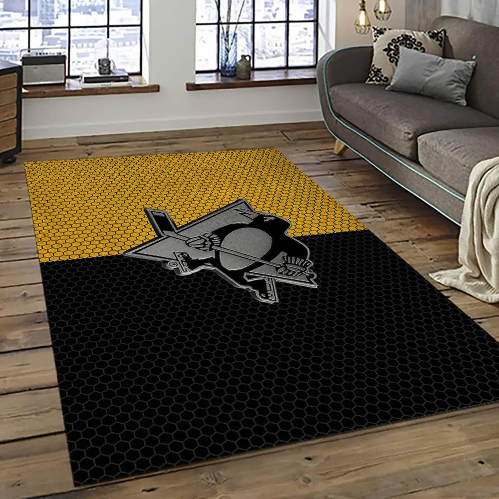 Nhl pittsburgh penguins hockey team logo sport carpet rectangle area rug for living room pp48 Rectangle Rug