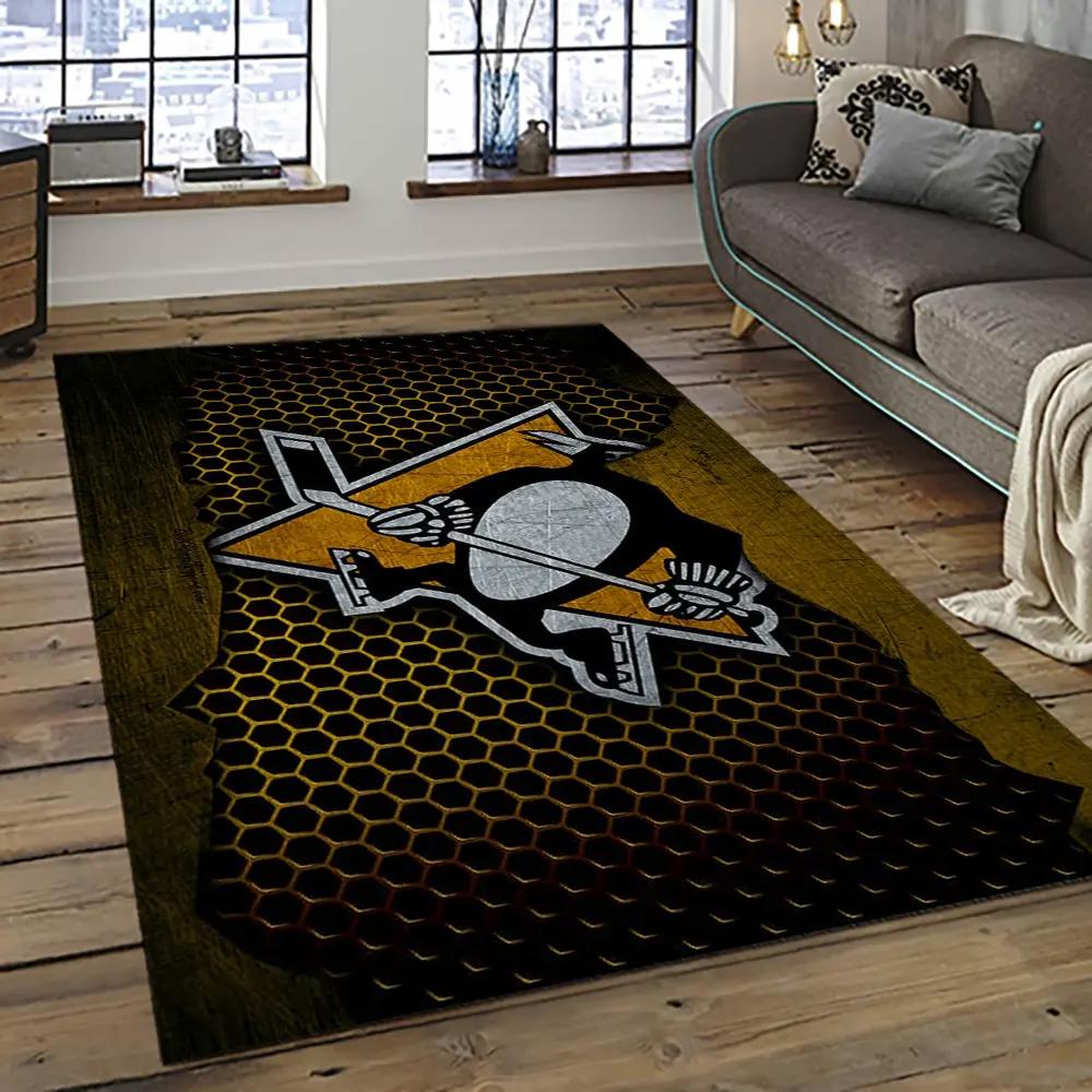 Nhl pittsburgh penguins hockey team logo sport carpet rectangle area rug for living room pp58 Rectangle Rug