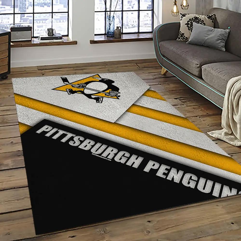 Nhl pittsburgh penguins hockey team logo sport carpet rectangle area rug for living room pp65 Rectangle Rug