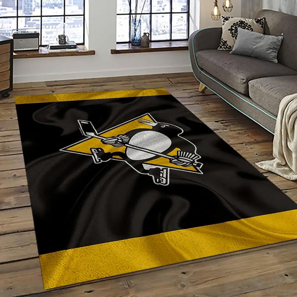 Nhl pittsburgh penguins hockey team logo sport carpet rectangle area rug for living room pp70 Rectangle Rug